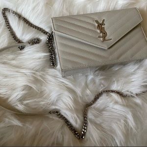 Saint Laurent YSL Cassandre quilted textured-leather shoulder bag